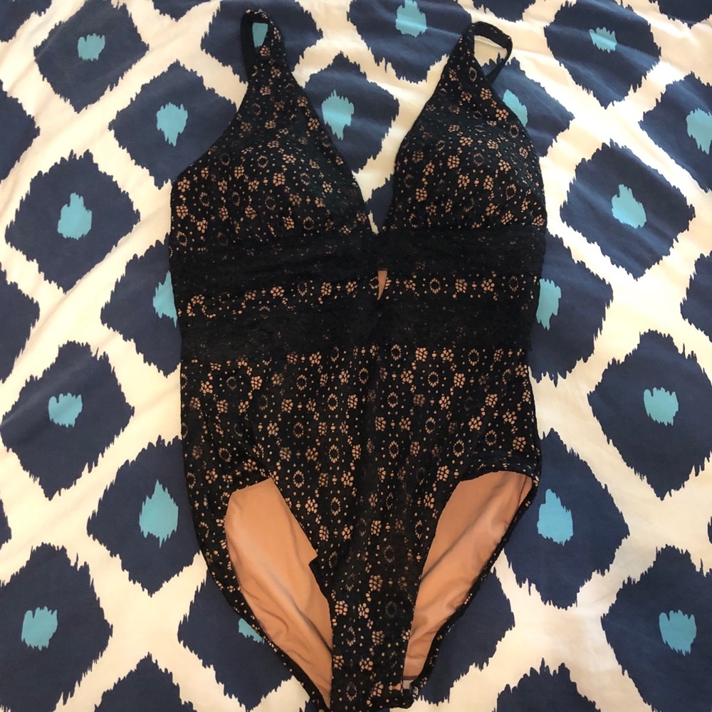 Black lace one piece swimsuit NWT
